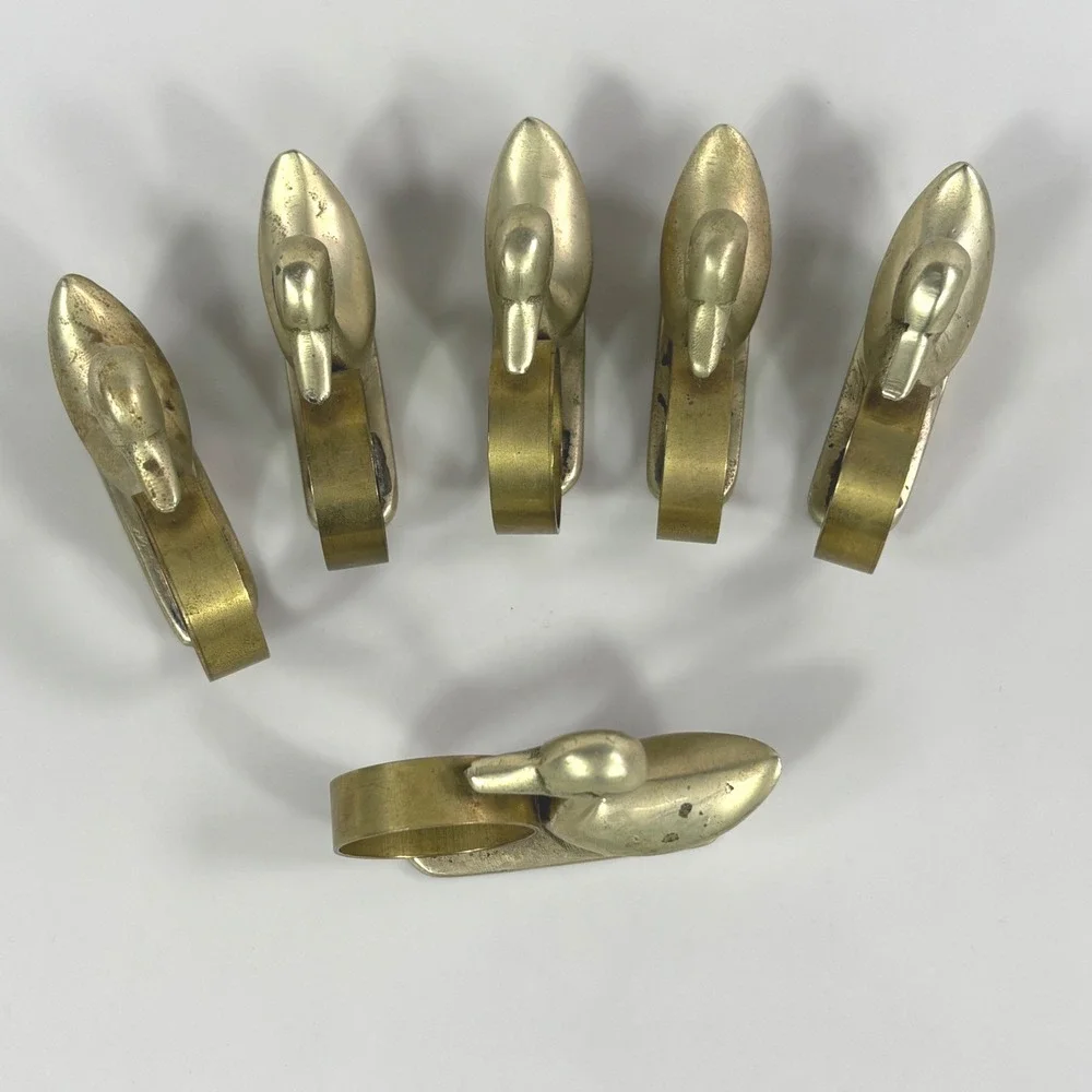 Vintage Solid Brass Duck Napkin Rings Set of 6 Gold Tone Figural Korea Decor